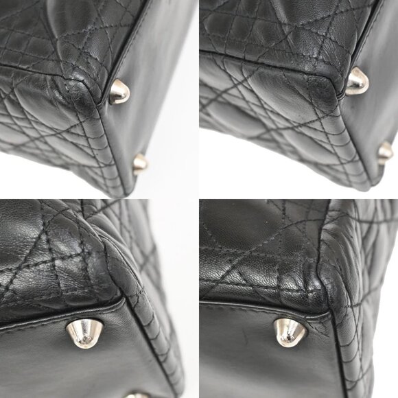 CHRISTIAN DIOR Logo Lady Cannage Shoulder Hand Bag Leather Black SHW 55KB222 - Picture 7 of 16